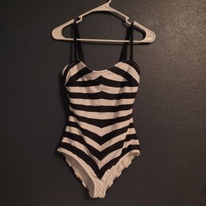 Barbie vintage Unique Black And white Striped One Piece Swimsuit.